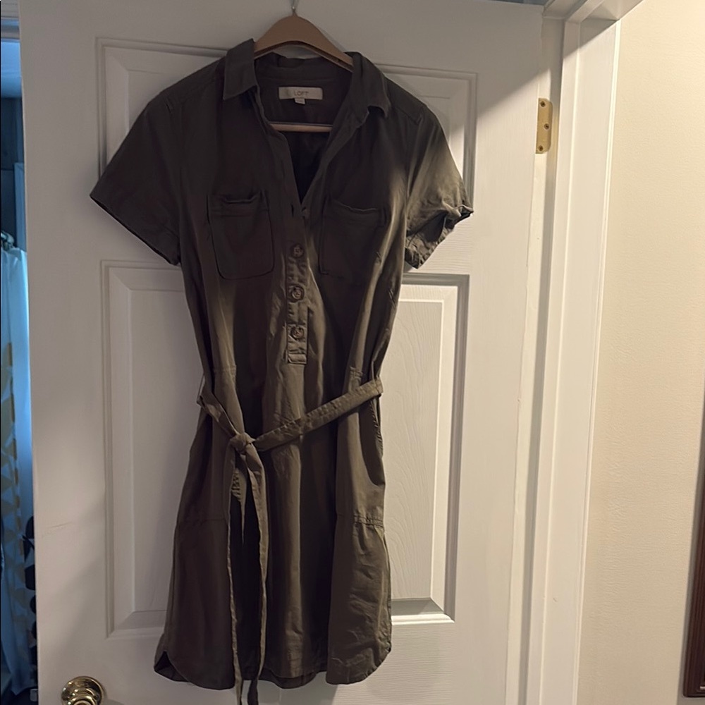 LOFT Olive Green Shirt Dress